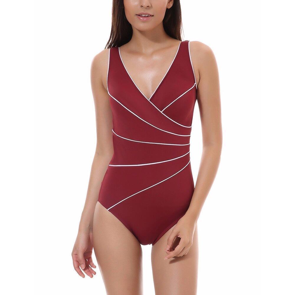 Miraclesuit Women's Burgundy Solid Swimwear One Piece Bodysuit Size‎ L